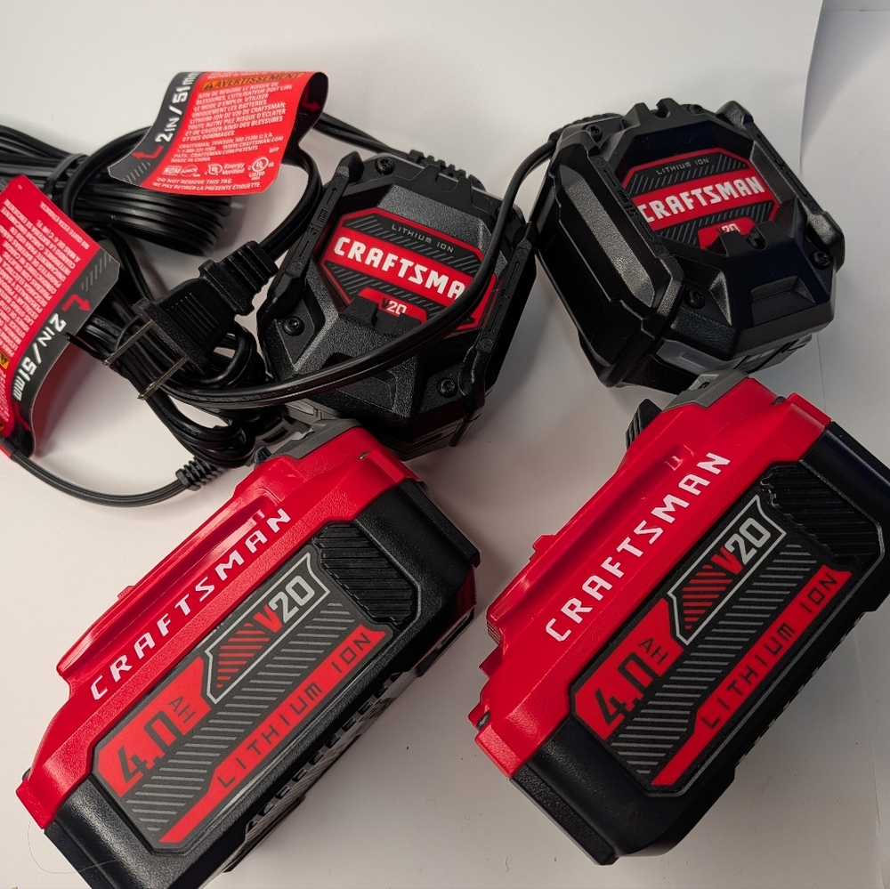 Craftsman V20 Lithium Ion Battery & Charger Set - (2) 4.0Ah Batteries + Chargers
